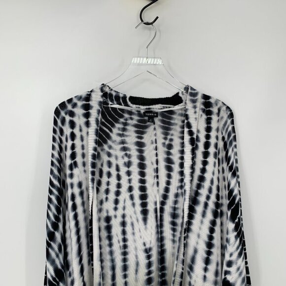 Torrid Boho open front cardigan sweater tie dye ombre navy blue tunic cocoon 3X - Picture 2 of 4